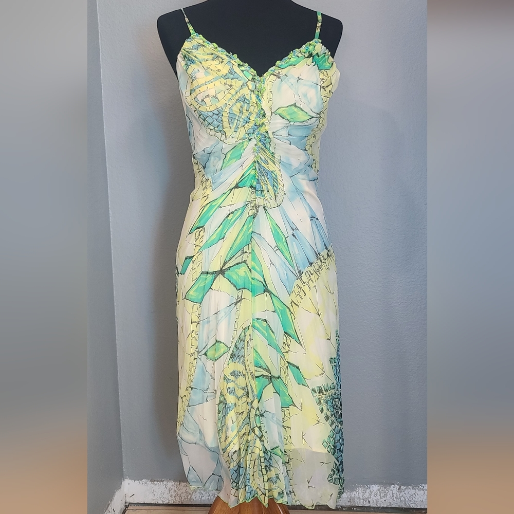 Nicole Bakti Vintage Low Back Silk Pleated Dress